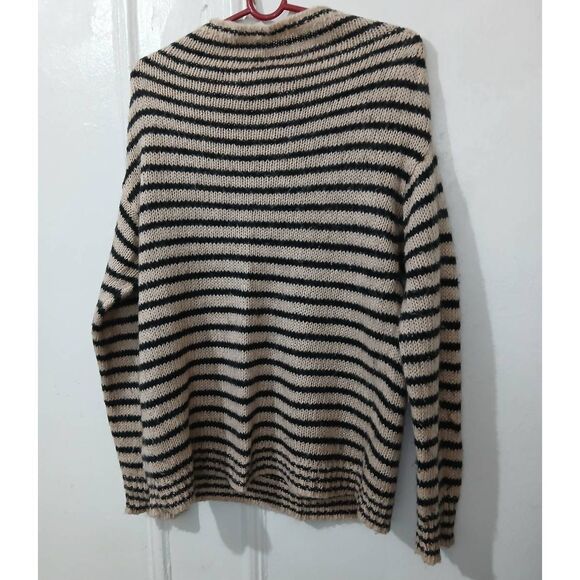 Wallace womens medium slouchy sweater mohair boho stripe sand beige tan black - Picture 5 of 8
